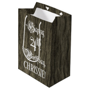 Vierde verjaardag: Fancy, Faux Wood Kijk + Aangepa Medium Cadeauzakje