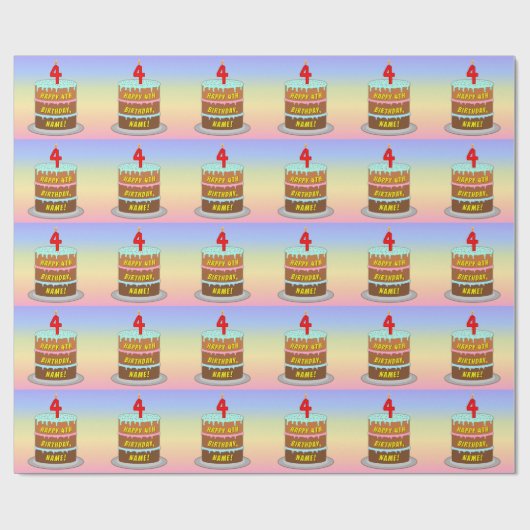 Vierde verjaardag: Fun Cake and Candle + Custom Na Cadeaupapier (Vlak)