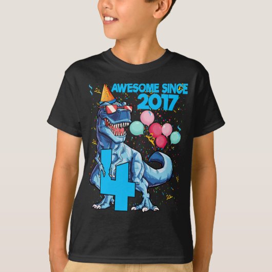 Vierde verjaardag Geweldige sinds 2017 Dinosaur T-shirt (Voorkant)