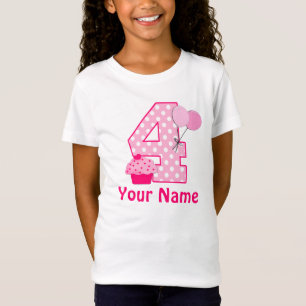 Vierde verjaardag Girl Cupcake Gepersonaliseerd T- T-shirt