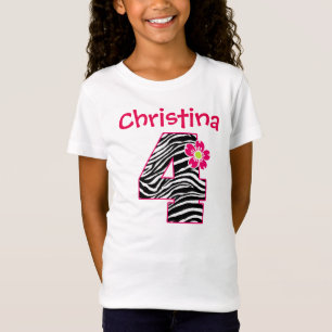 Vierde verjaardag 'Girl Hot Pink & Black Zebra' pa T-shirt