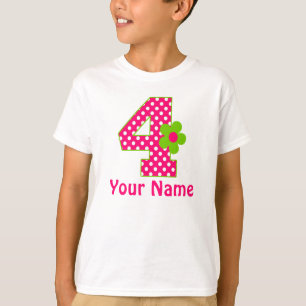 Vierde verjaardag Girl Pink en Green Flower T shir T-shirt