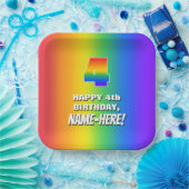 Vierde verjaardag: kleurrijk, vun regenboogpatroon papieren bordje (Feest)