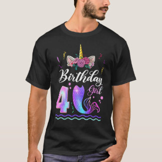 Vierde verjaardag meisje Unicorn Mermaid Tail 4 ja T-shirt