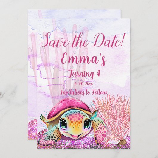 Vierde verjaardag, onder het Zee Save The Date (Voorkant / Achterkant)