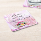 Vierde verjaardag, onder het Zee Vierkante Kartonnen Onderzetter (Schuin)