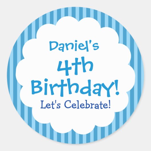 Vierde verjaardag Sticker Blue Stripes V1C (Voorkant)