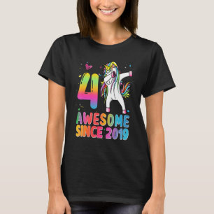 Vierde verjaardag Tiener meisjes Dabbing Unicorn 4 T-shirt