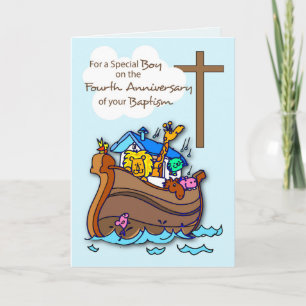Vierde verjaardag van de doop Jongen Noah's Ark Kaart