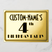 Vierde verjaardag van de geboorte — Art Deco Kijk Folie Uitnodiging (Voorkant)