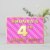 Vierde verjaardag van de verjaardag van de vuurroz folie uitnodiging (Staand Voorkant)