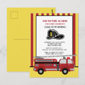 Vierde verjaardag van Red Yellow Striped Firevrach Briefkaart (Voorkant / Achterkant)