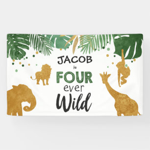 Vierde verjaardag van vier wilde Safari Dieren Spandoek