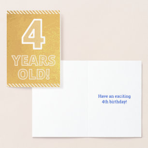 Vierde verjaardag - Vet "4 JAAR OUD"! Gold Foil Ka Folie Kaarten