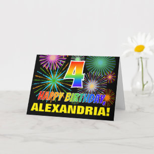 Vierde verjaardag: Vet, Fun, vuurwerk, regenboog 4 Kaart