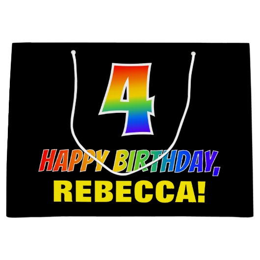 Vierde verjaardag: Vet, Vun, Eenvoudig, Regenboog  Groot Cadeauzakje (Voorkant)