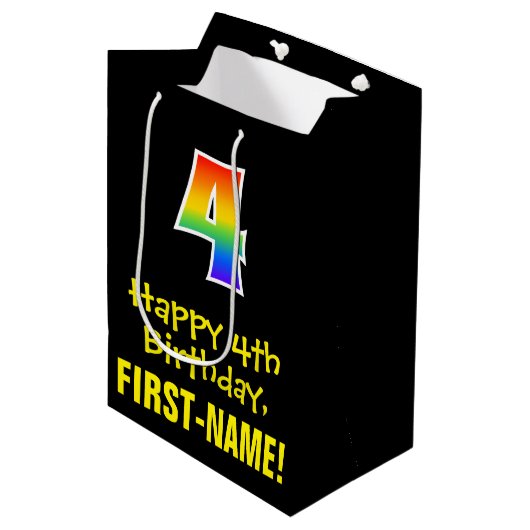 Vierde verjaardag: Vun, Vet, kleurrijk, Regenboog Medium Cadeauzakje (Voorkant Gekanteld)