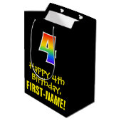 Vierde verjaardag: Vun, Vet, kleurrijk, Regenboog Medium Cadeauzakje (Achterkant Gekanteld)