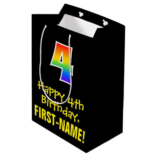 Vierde verjaardag: Vun, Vet, kleurrijk, Regenboog Medium Cadeauzakje (Achterkant Gekanteld)