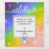 VIEREN 🌈 Regenboog + Monogram Wijn Etiket (Enkel label)