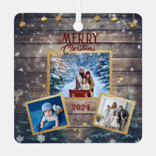Vieren samen: 3-foto familie Kerstmis Metalen Ornament