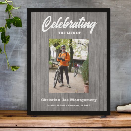 Vieren van het leven Foto Grijs Hout Begrafenis Poster