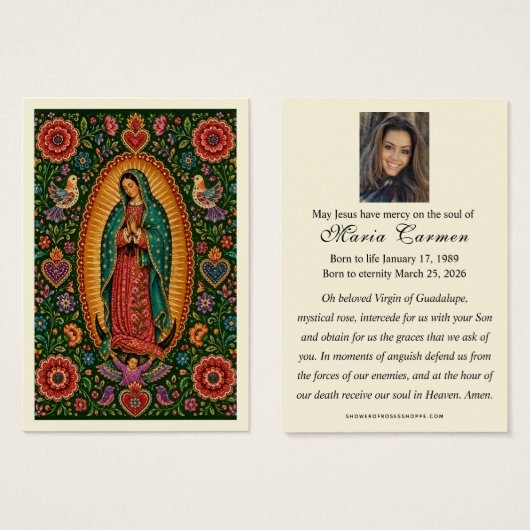Vierge de Guadalupe Art Funéraire Mexicain Folk (Devant & derrière)