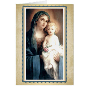 Vierge Marie avec l'enfant Jésus tenant le rose d