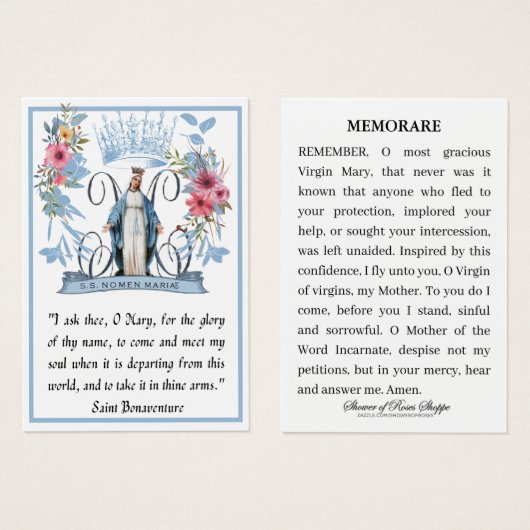 Vierge Marie Prière de mémoire religieuse catholiq (Devant & derrière)