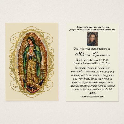 Vierge Mexique Guadalupe Espagne prière funéraire (Devant & derrière)