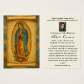 Vierge Mexique Guadalupe Espagne prière funéraire (Devant & derrière)