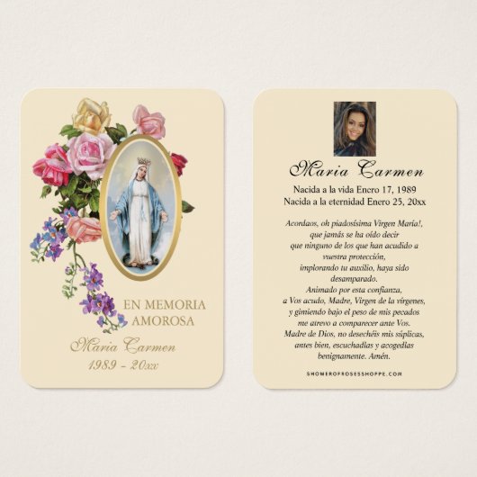 Vierge religieuse Marie Funérailles espagnoles Pri (Devant & derrière)