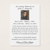 Vierge religieuse Marie Jésus Funéraire catholique (Dos)