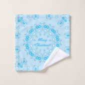 Vierige kersttekst rond lijst snowflake blauw met bad handdoek (Wasdoekje)