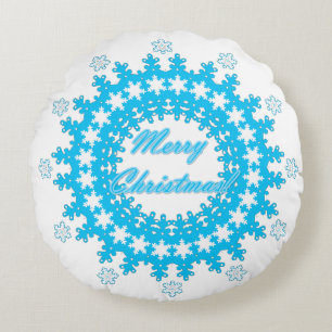Vierige kersttekst rond lijst snowflake blauw met kussen