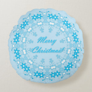 Vierige kersttekst rond lijst snowflake blauw met kussen