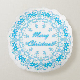 Vierige kersttekst rond lijst snowflake blauw met kussen