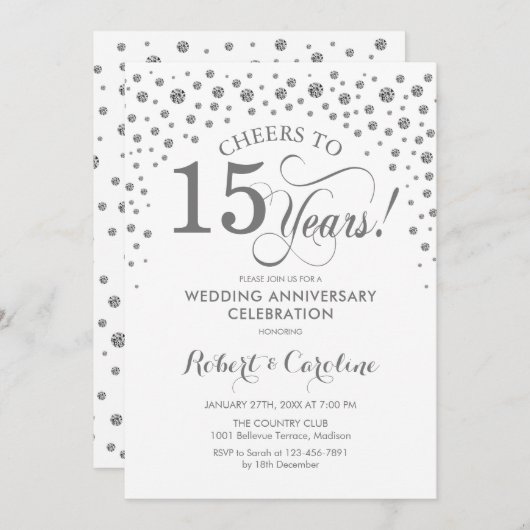 Viering 15-jarig jubileum - Zilver Wit Kaart (Voorkant / Achterkant)