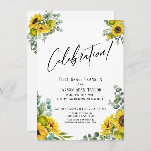 Viering! Eucalyptus Sunflower Party Reception Kaart (Voorkant / Achterkant)