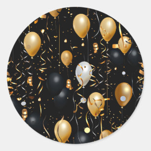 Viering Goud en Midnight Black Ballonnen Ronde Sticker