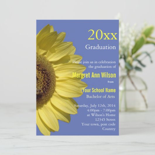 Viering met zonnebloemen, afstuderen. kaart (Staand voorkant)