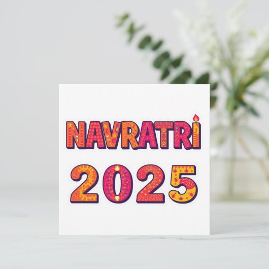 Viering "NAVRATRI 2025" Kleurrijke typografie Kaart (Staand voorkant)