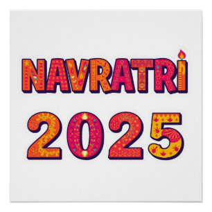 Viering "NAVRATRI 2025" Kleurrijke typografie Perfect Poster