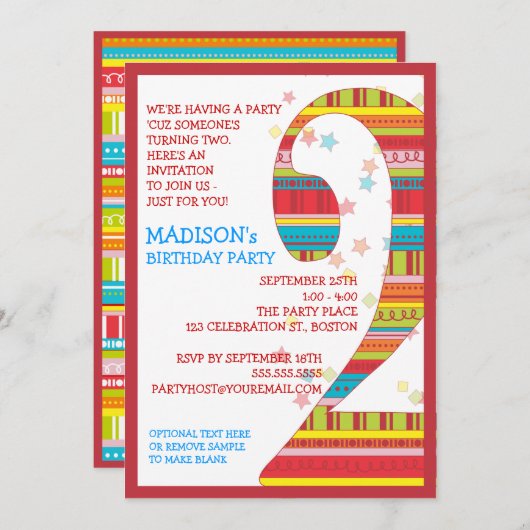 Viering Stripes nummer 2 Tweede verjaardag Kaart (Voorkant / Achterkant)