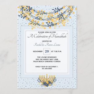 Viering van Chanoeka Gold Flowers & Navy Blue Kaart