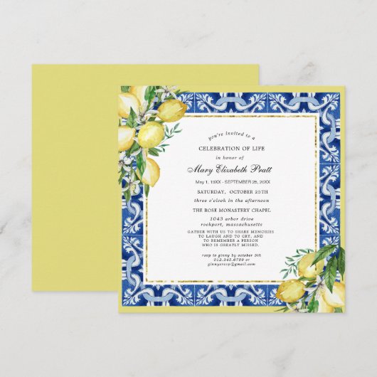 Viering van de dienst voor levensherdenking Lemon  Kaart (Voorkant / Achterkant)