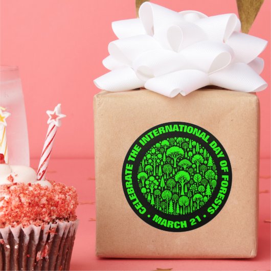 Viering van de Internationale Dag van de Bossen Ronde Sticker (Feest)