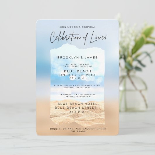 Viering van de liefde strand bruiloft kaart (Staand voorkant)