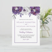 viering van de Paarse Grijze Floral bruiloft Kaart (Staand voorkant)