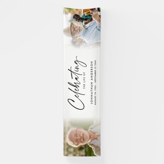 Viering van het leven 2-foto begrafenis of gedenkt spandoek (Verticaal)